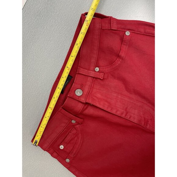 7 FOR ALL MANKIND HIGH WAIST ANKLE SKINNY IN COATED LAVA RED SIZE 27 - Picture 8 of 14